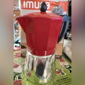 Imusa Aluminum Espresso Maker Makes 6 Cups Red and Silver for Latte, Cappuccino
